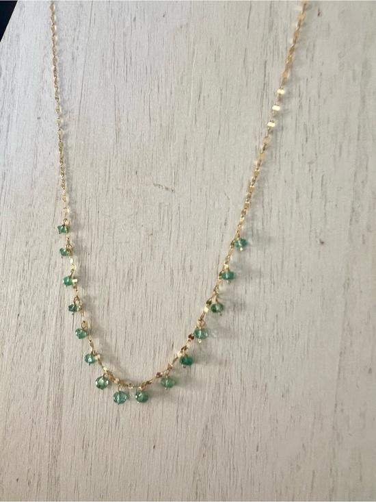 Jewelry - 14K Gold Necklace with Small Green Emerald Gemstone Drops